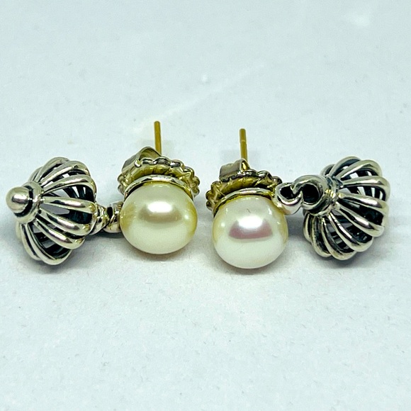 Lagos Caviar 8.5 mm Pearl Stud Drop Dangle Fluted Sterling silver Earrings .925 - Picture 3 of 13